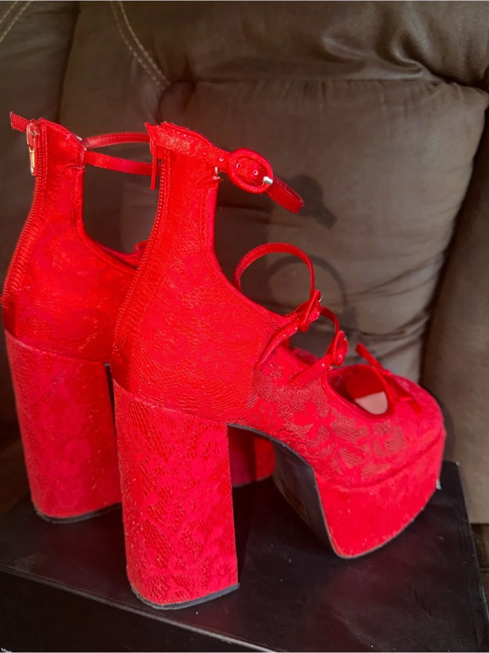 Sugar Thrillz/DollsKill Love Smiling Melody Red Lace Heels